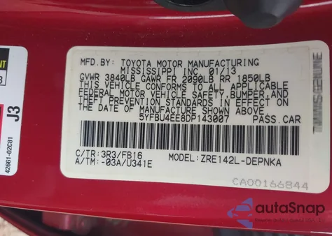 2013 Toyota Corolla Le from USA, damaged, VIN 5YFBU4EE8DP143007